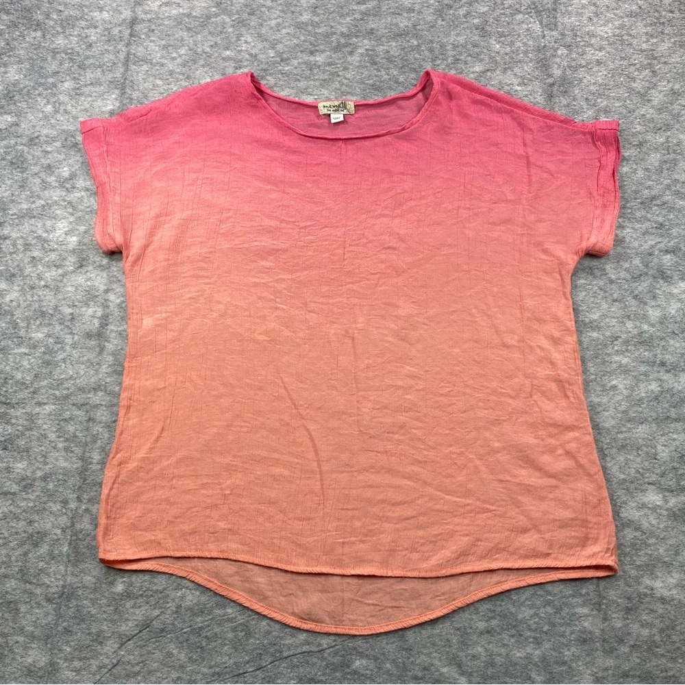 One World Womens PInk/Orange Ombre Cowl Sleeve Crew Neck Pullover Blouse SZ LG‎